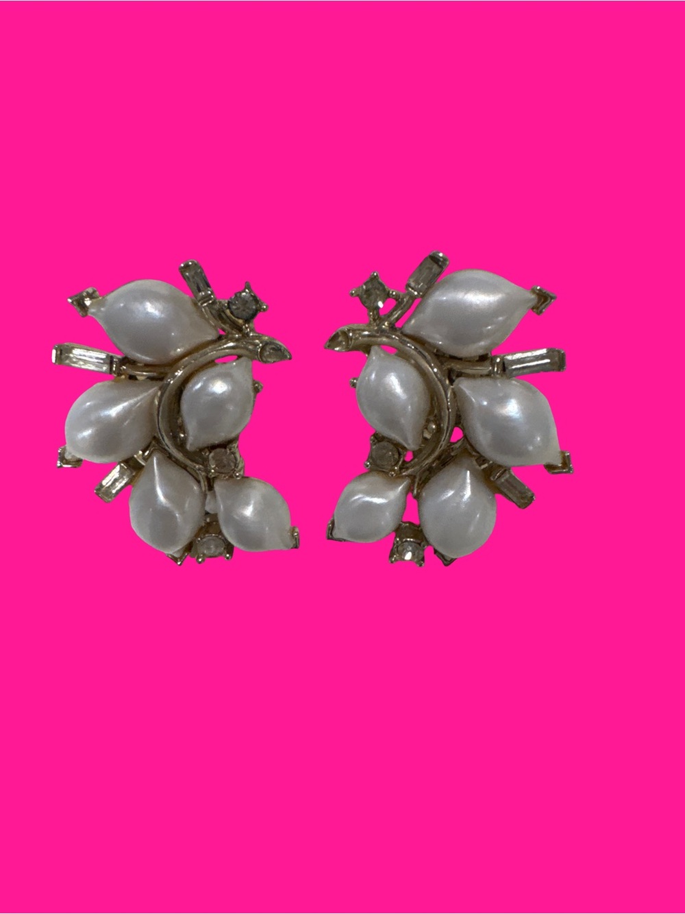 Classic Pearl Cluster Clip-On Earrings - White Faux Pearls